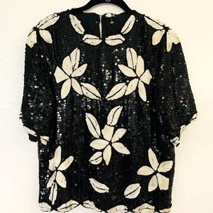 VTG Sequin Silk Floral Blouse